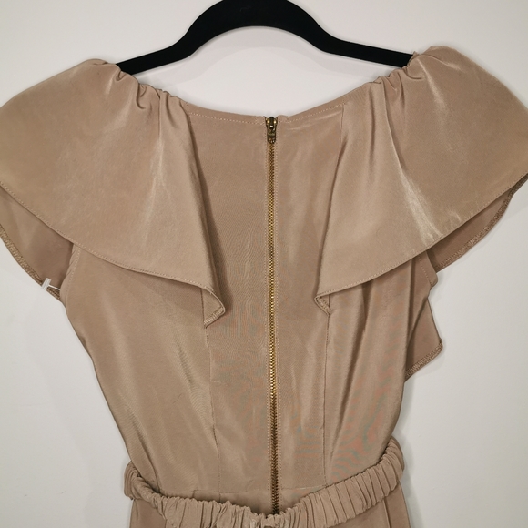 Skin Tone V neck Ruffle Dress - Picture 3 of 6